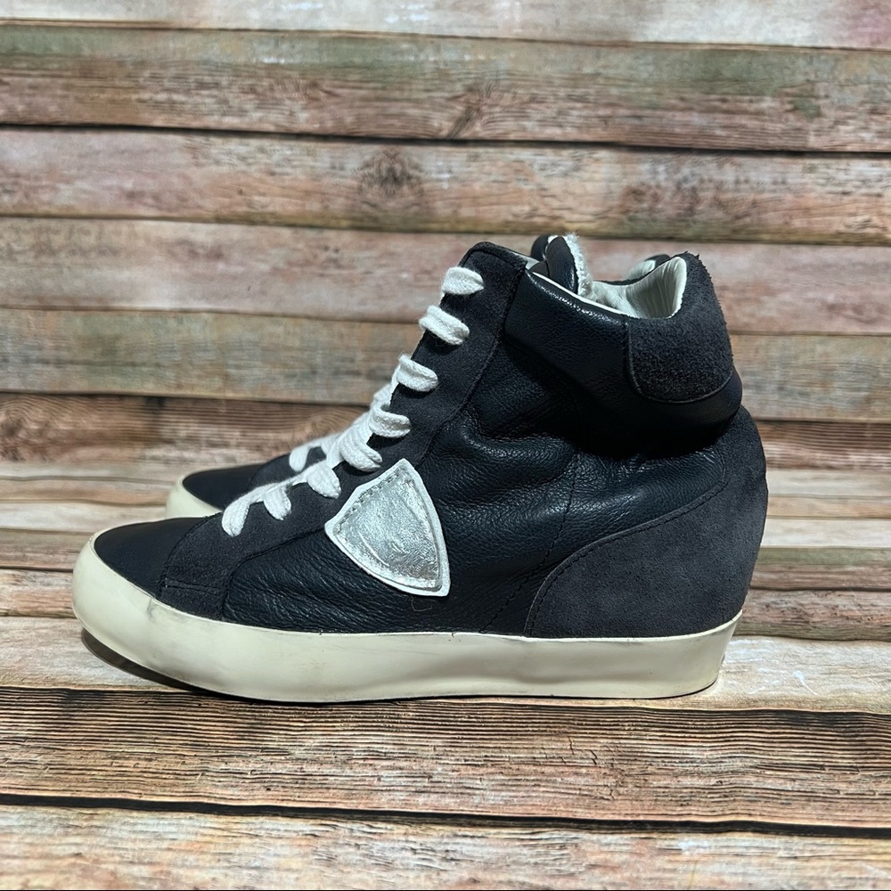 Philippe Model Black Leather wedge Sneakers